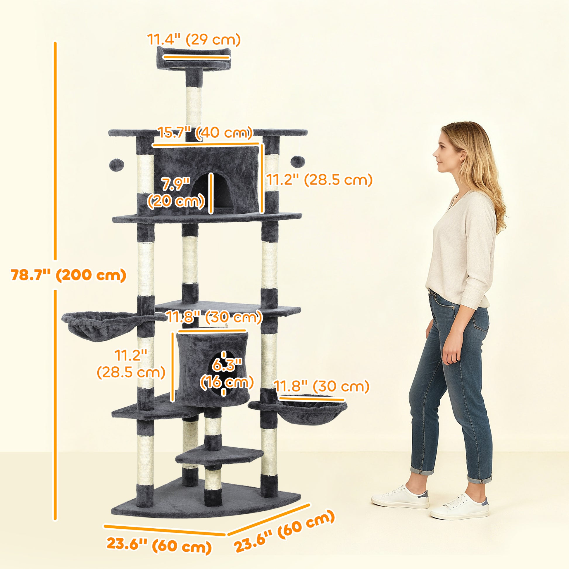 79" Scratching Kitten Tree Condo Kitten Scratch Activity Center Toys Dark Grey