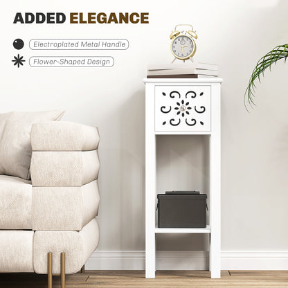 Nightstand Set of 2 with Drawer and Open Storage Shelf White