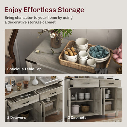 Side Cabinet, Farmhouse Kitchen Storage Cabinet w/ 2 Drawers and Shelves for Living Room, Entryway, Grey