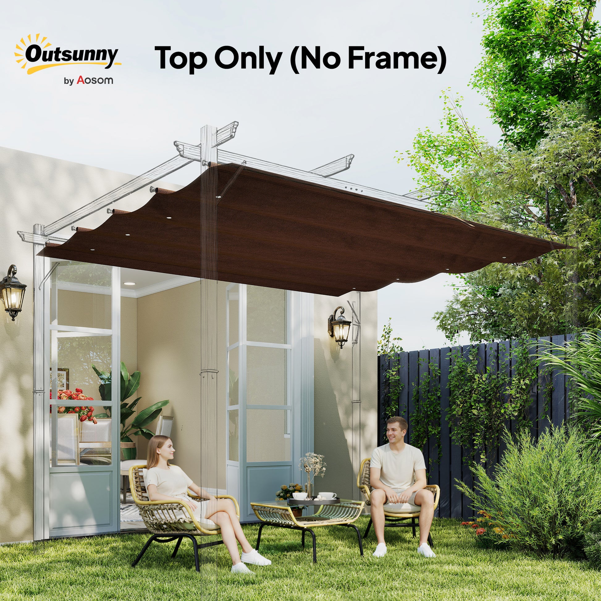 8' x 9.4' Retractable Pergola Canopy Replacement, Fit 7' x 10' Frame, UV30+ Pergola Cover Top Only, Coffee