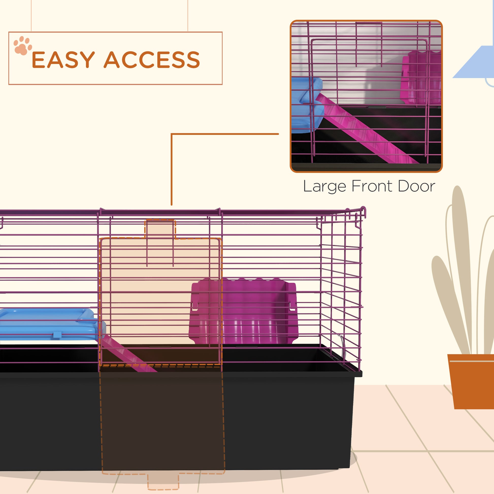 18.5" Small Animal Cage with Water Bottle, Food Dish, Platform, Ramp, Black