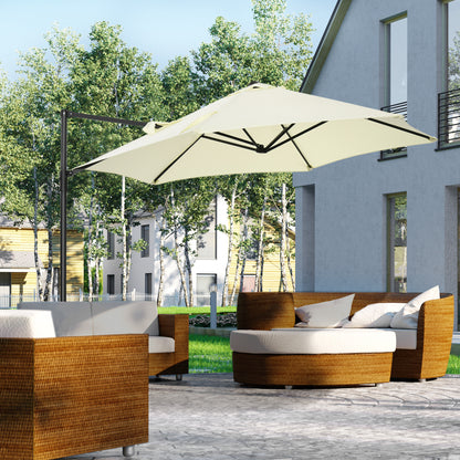 8.5FT Offset Patio Umbrella with 360° Rotation, Outdoor Cantilever Roma Parasol Hanging Sun Shade Canopy Shelter with Cross Base, Beige