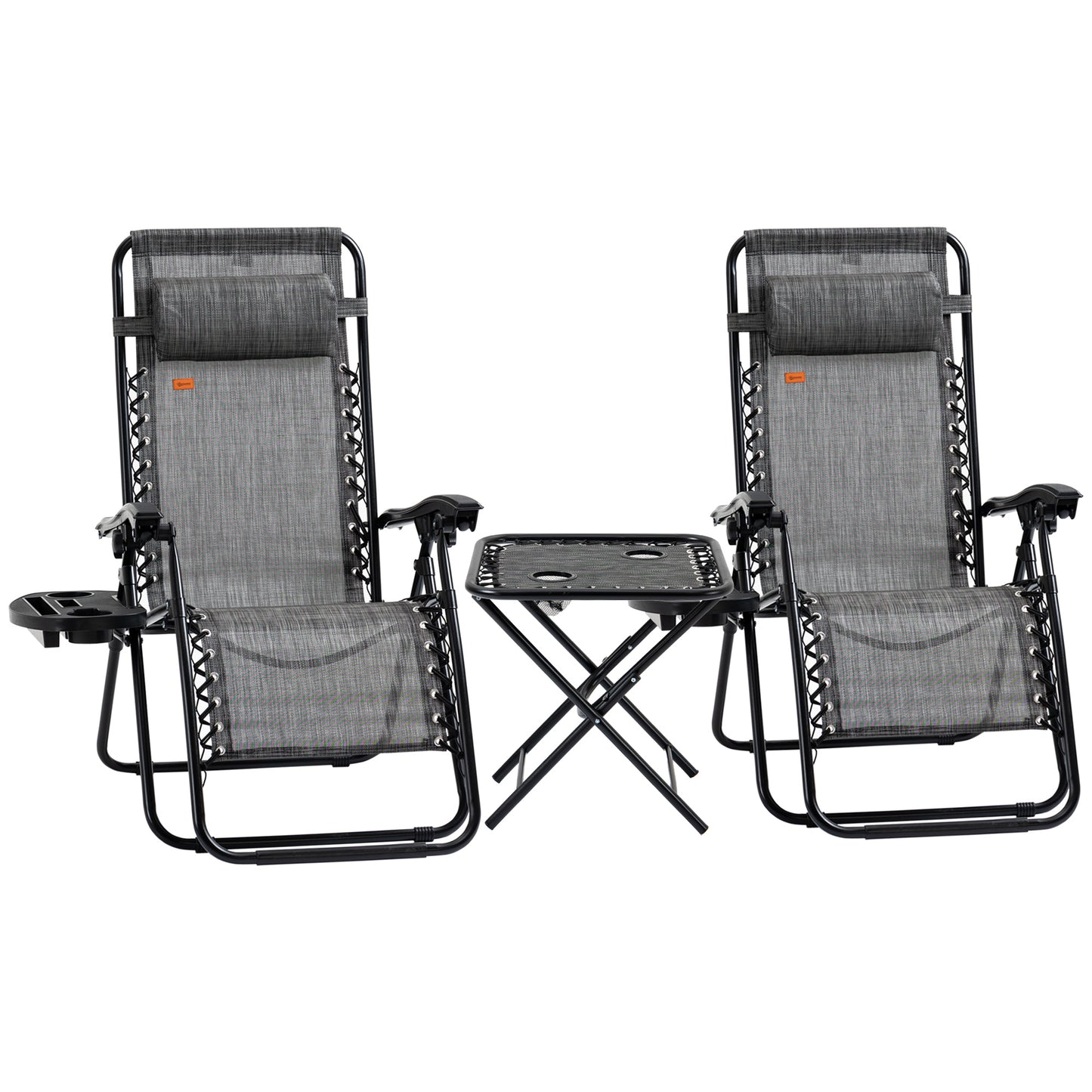Zero Gravity Chair Set of 2 Patio Chair with Side Table Cupholders and Pillows for Pool, Backyard, Lawn, Beach, Grey