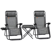 Zero Gravity Chair Set of 2 Patio Chair with Side Table Cupholders and Pillows for Pool, Backyard, Lawn, Beach, Grey