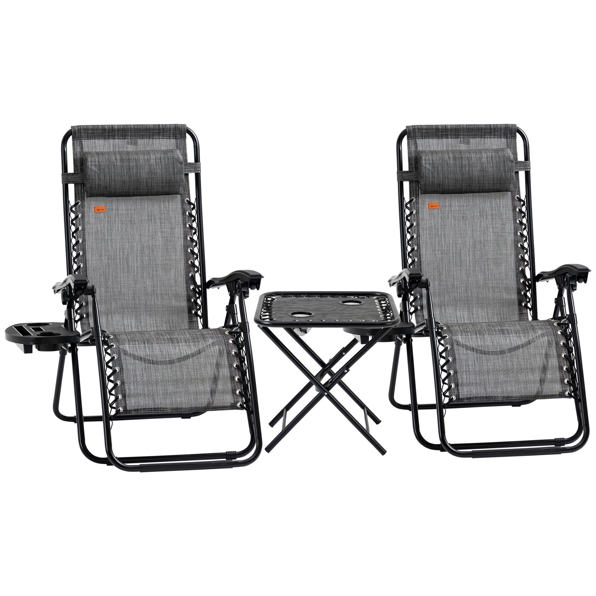 Zero Gravity Chair Set of 2 Patio Chair with Side Table Cupholders and Pillows for Pool, Backyard, Lawn, Beach, Grey