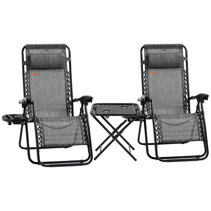 Zero Gravity Chair Set of 2 Patio Chair with Side Table Cupholders and Pillows for Pool, Backyard, Lawn, Beach, Grey
