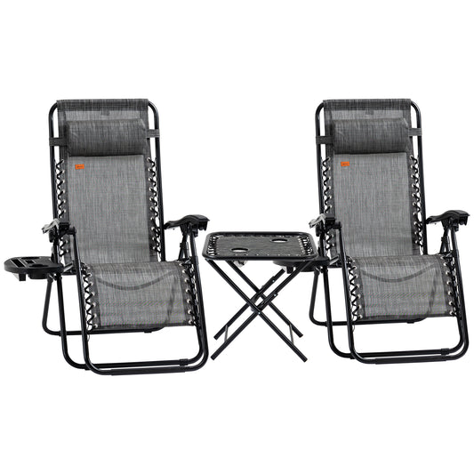 Zero Gravity Chair Set of 2 Patio Chair with Side Table Cupholders and Pillows for Pool, Backyard, Lawn, Beach, Grey