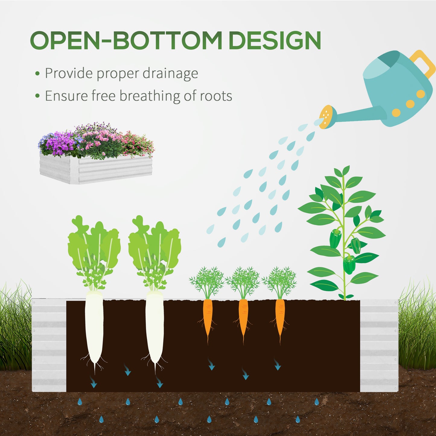 Steel Outdoor Raised Garden Bed with Greenhouse,Cover, Roll Up Door, Dual Use, 50"x37.4"x36.2", Clear