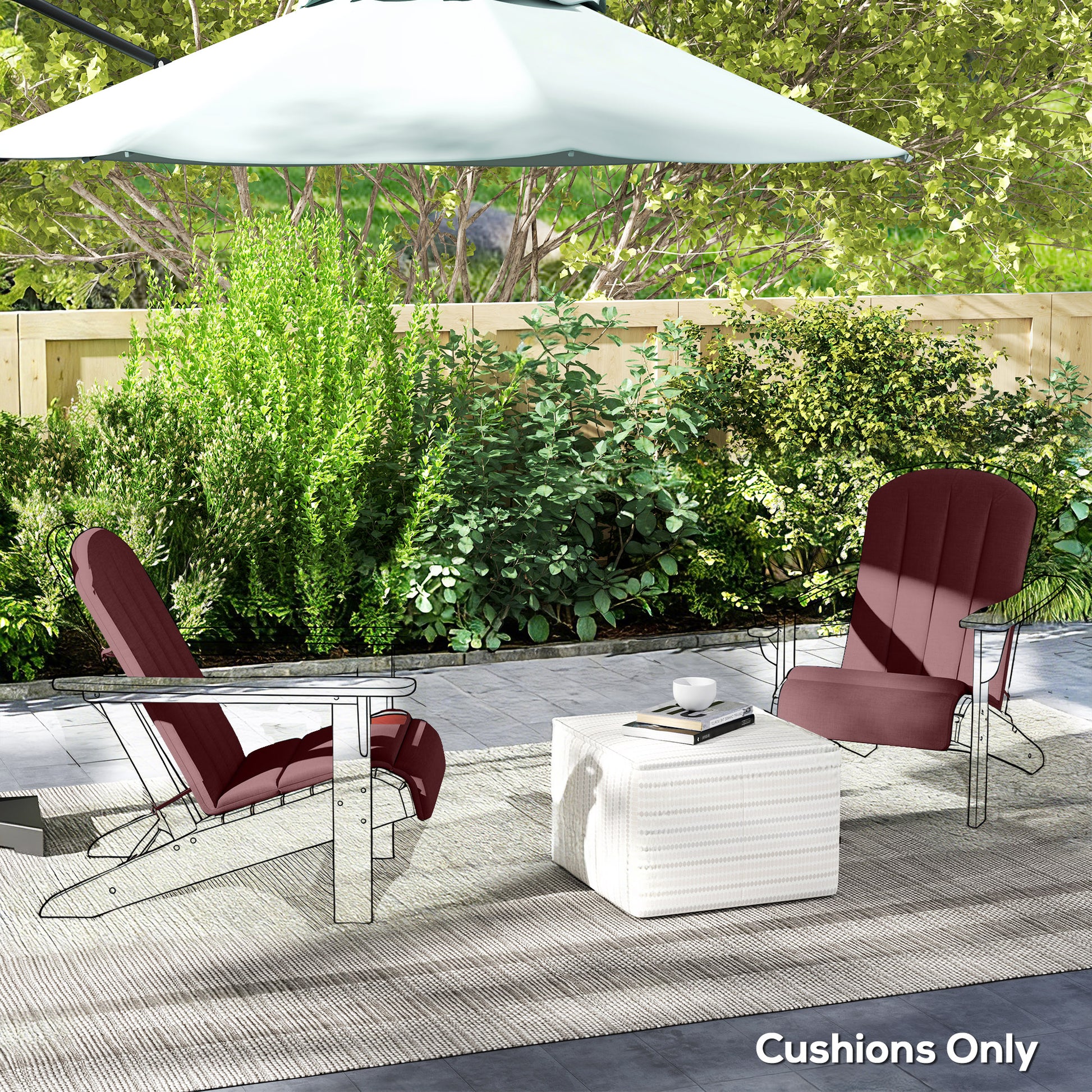 Set of 2 Patio Chair Cushions, High Back Adirondack Chair Cushion with Ties, High-Density Foam, Wine Red