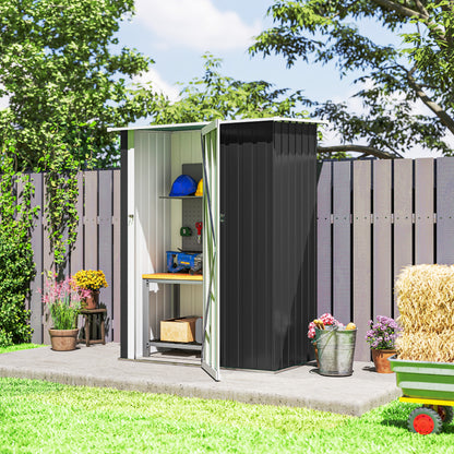 5 x 3ft Outdoor Storage Shed Metal Garden Shed Cabanon with Sloped Roof, Lockable Door for Tool, Grey