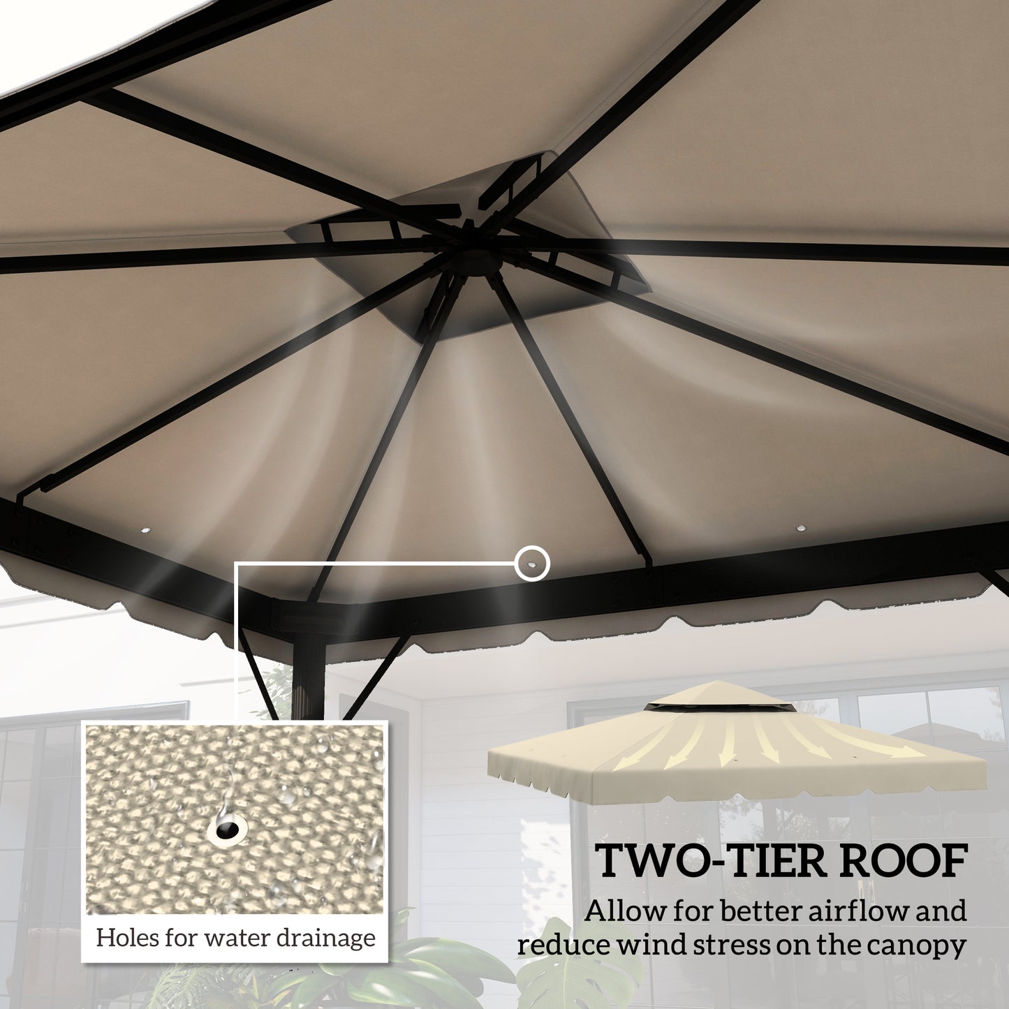 10' x 10' Gazebo Replacement Canopy, Gazebo Top Cover with Double Vented Roof for Garden Patio Outdoor TOP ONLY, Beige