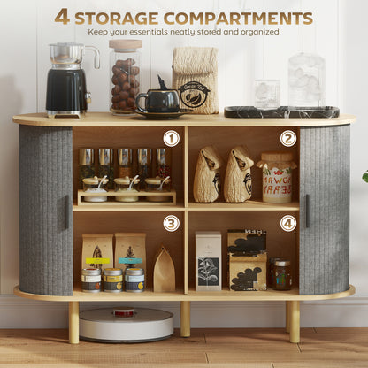 47" Buffet Cabinet with Tambour Sliding Doors, Fluted Sideboard with Storage Shelves and Wooden Legs, Grey