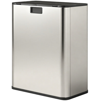 Dual Trash Can with Soft-Close Lid, Garbage Can with Removable Inner Bucket for Kitchen 14.8gal, Silver