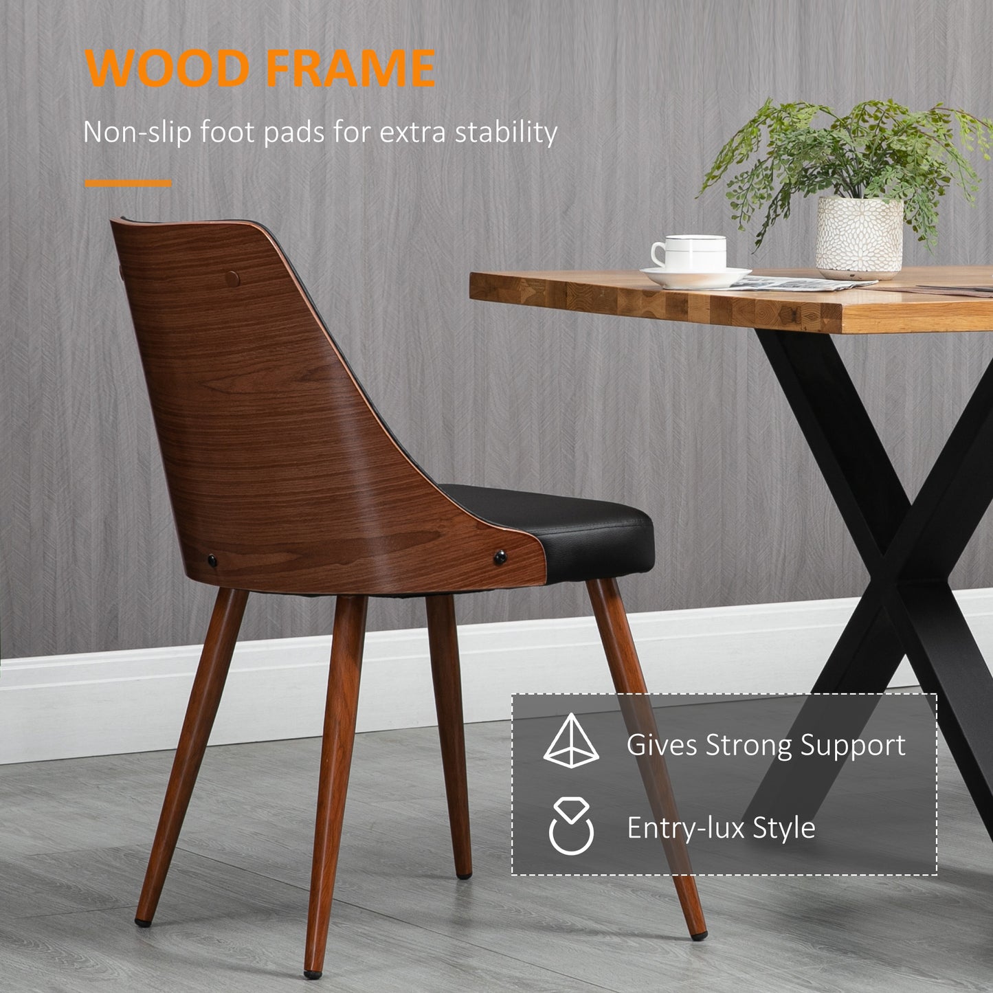 Dining Chairs Set of 2, Tufted Kitchen Chairs, PU Leather Upholstered Seats and Steel Legs for Dining Room, Black