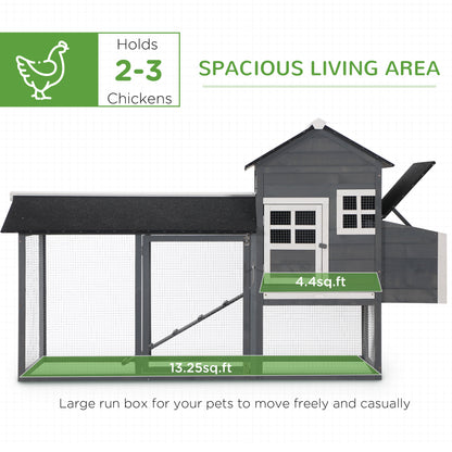 84" Chicken Coop Wooden Hen House Rabbit Hutch Poultry Cage Pen Outdoor Backyard with Nesting Box and Run, Grey
