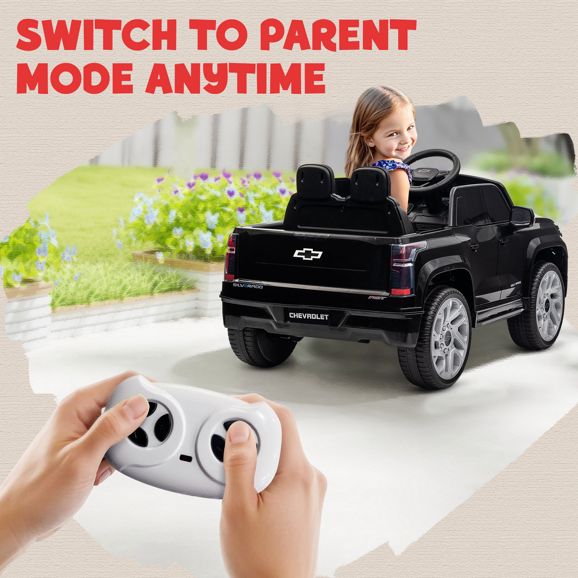 Qaba 12V CHEVROLET SILVERADO EV RST Licensed Kids Car w/ Remote, Spring Suspension, Soft Start, Training Wheels, Black