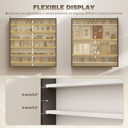 7-Tier Display Cabinet, Shot Glass Display Case, Glass Curio Cabinet with Glass Doors, Black and White