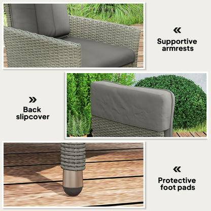 Wicker Outdoor Recliner Chair, Wicker Reclining Patio Chair with Adjustable Backrest and Cushion, Grey
