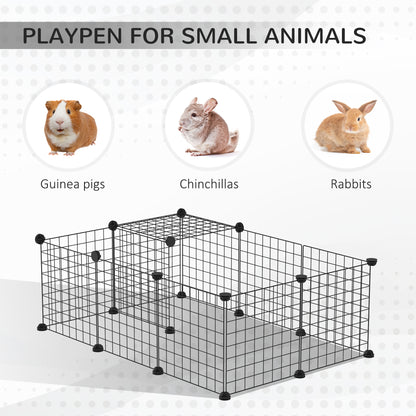 Small Animal Cage with 16 Panels, Portable Metal Wire Pet Fence with Door, Non-slip Feet for Bunny Guinea Pig