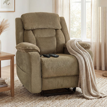 Power Recliner Chair with Massage, Electric Lift Chair for Elderly with Side Pockets, 2 Memory Positions, Remote, Brown