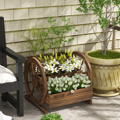 Wooden Wagon Planter Box, 3-Tier Raised Garden Bed, for Vegetables Flowers Herbs, 24" x 24" x 22", Carbonized