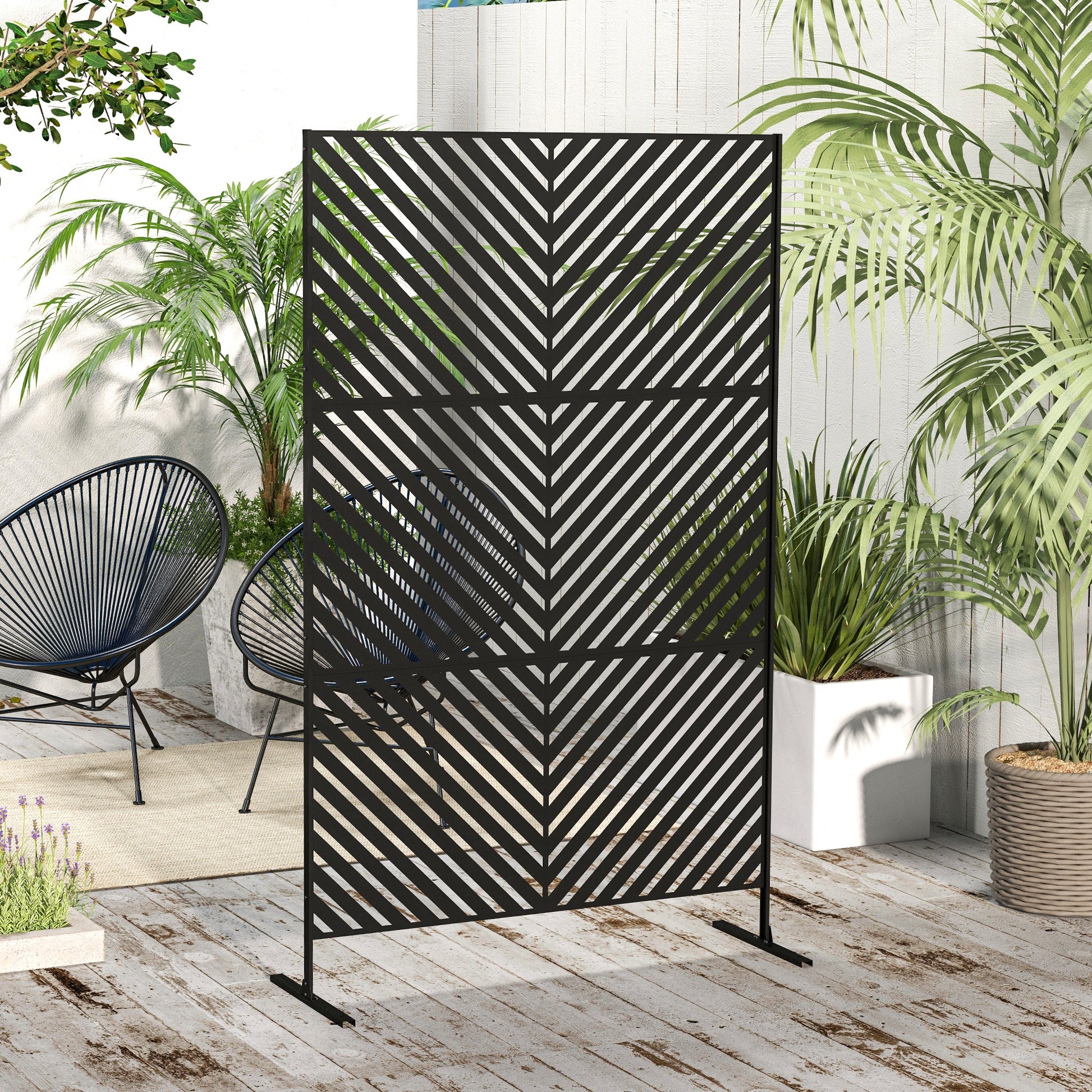 6.5FT Decorative Outdoor Divider, Metal Privacy Screen with Stand, Triangle Style, Black