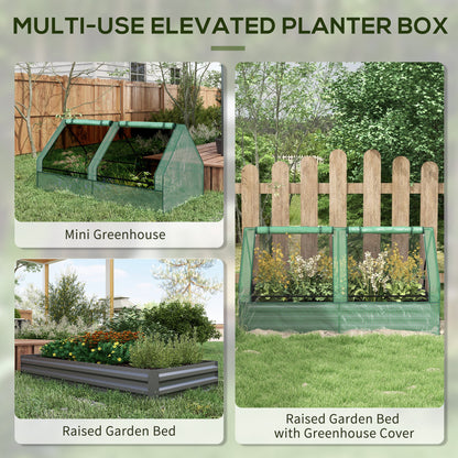 6' x 3' Metal Planter Box with Cover, Raised Garden Bed with Mini Greenhouse for Herbs, Vegetables, Green and Silver