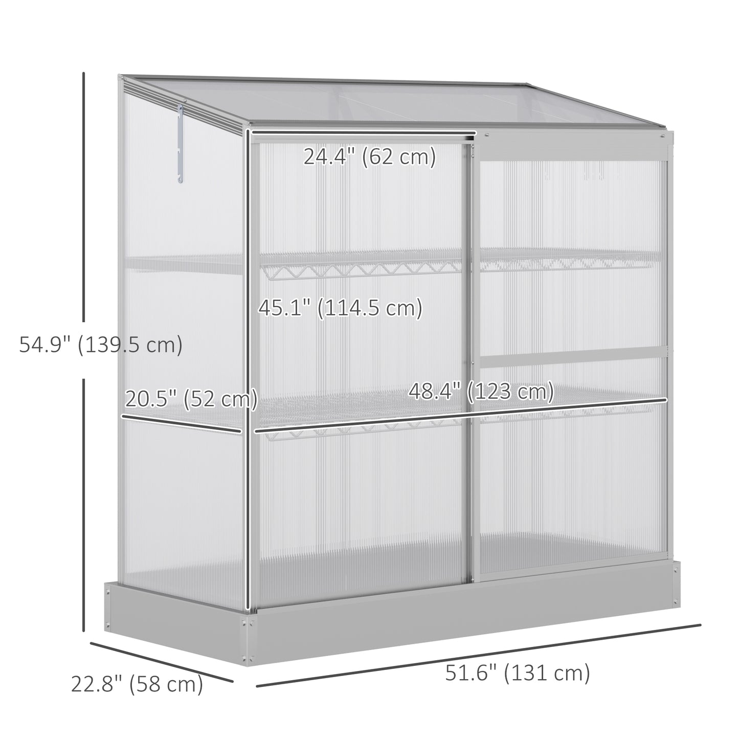 Aluminum Cold Frame Greenhouse, Raised Planter Bed Protection with Openable Top and 2 Shelves for Organized Plant Storage