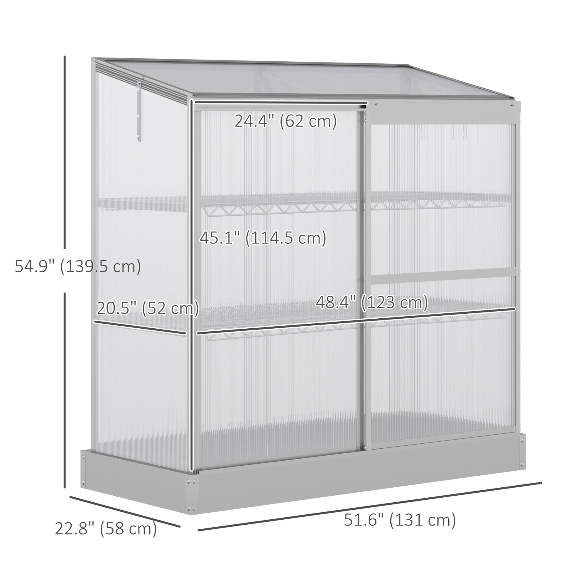 Aluminum Cold Frame Greenhouse, Raised Planter Bed Protection with Openable Top and 2 Shelves for Organized Plant Storage