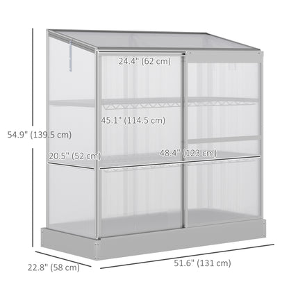 Aluminum Cold Frame Greenhouse, Raised Planter Bed Protection with Openable Top and 2 Shelves for Organized Plant Storage