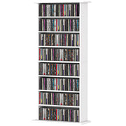 8-Tier DVD Shelf with 6 Adjustable Shelves, Slim CD Shelf, Holds 360 CDs, 185 DVDs or 185 Blu-rays, White