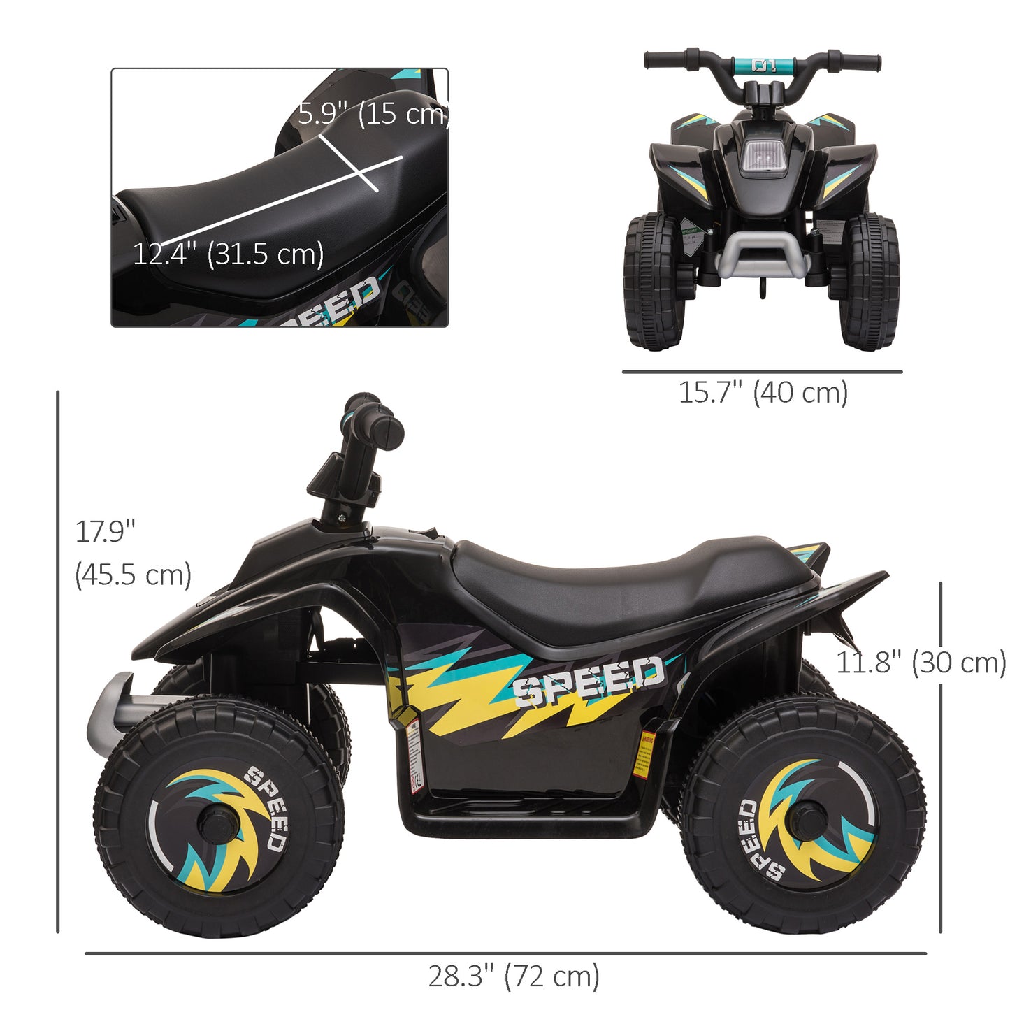 Aosom Kids Ride on ATV, 6V Battery Powered Quad Car with Forward, Reverse Switch, for Boys Girls 18-36 Months, Black