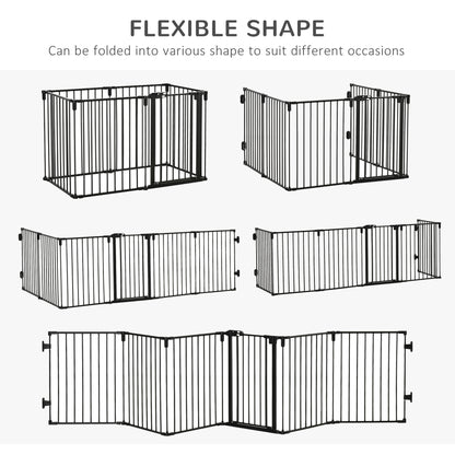 Dog Safety Gate 6-Panel Playpen Fireplace Christmas Tree Steel Fence Stair Barrier Room Divider Black