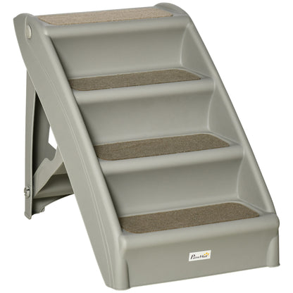 4-Level Portable Dog Stairs, Foldable Dog Steps for Small Dogs, Lightweight Cat Steps, with Nonslip Soft Mats, for High Bed, Sofa, Grey