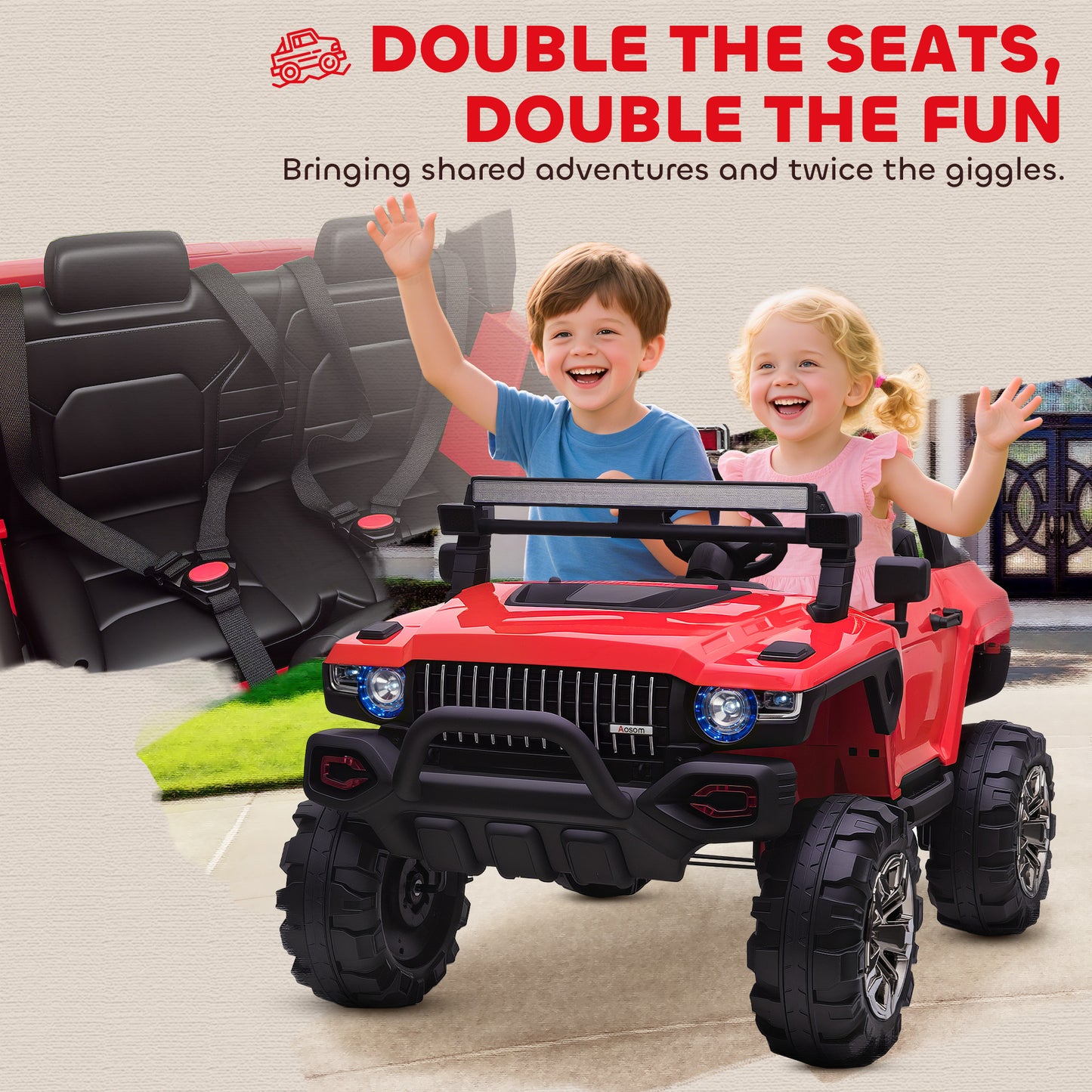 Aosom 2-Seater Kids Ride On Police Car, 12V 7AH Ride on Truck, Electric Car for Toddlers with Remote Control, LED Lights, Big Wheels, 4 Shock Absorbers, MP3, Storage, Red