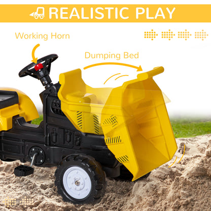 Aosom Ride on Toy Dump Truck for Kids, Pedal Construction Car with Detachable Trailer for 3 Year Old, Yellow