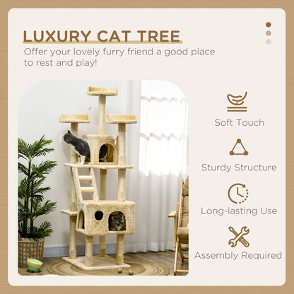 71-Inch Multi Level Scratching Cat Tree Kitty Condo Activity Center with Toys, Beige