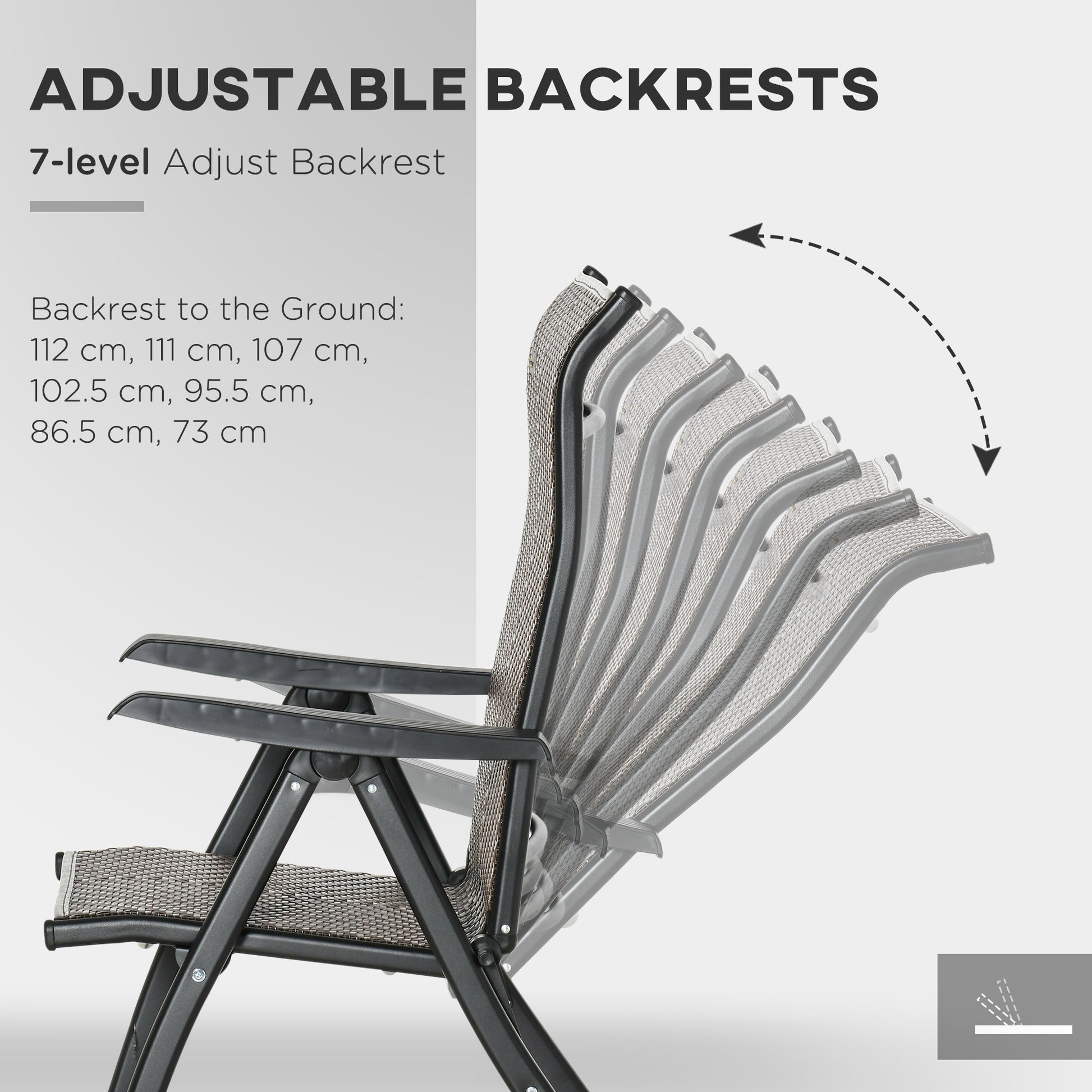 2PCs Outdoor Wicker Folding Chairs with Adjustable Backrest, Brown