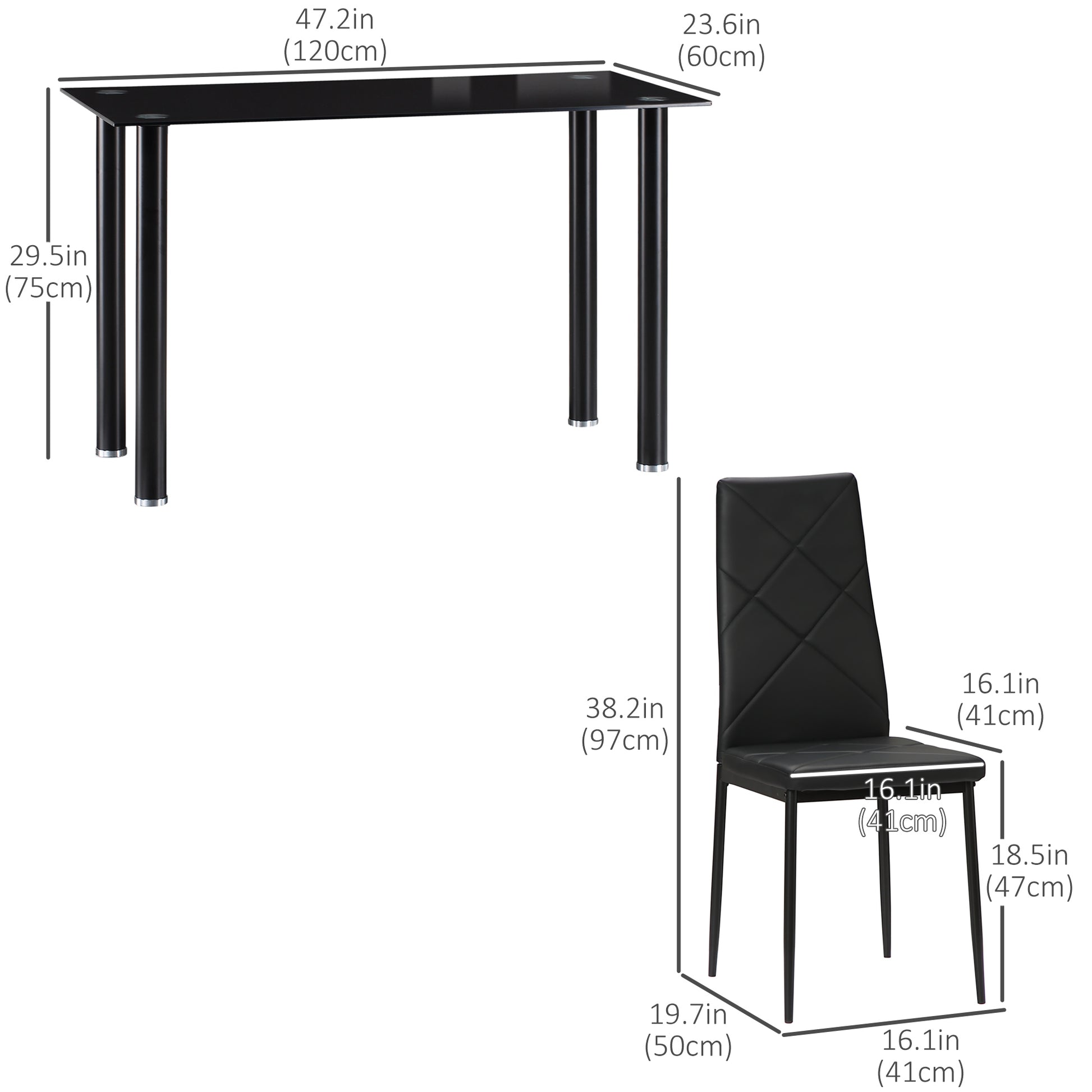 Dining Table and Chairs Set for 4, Modern 5 Pieces Kitchen Table Set with Glass Table, Padded Seat and Steel Frame