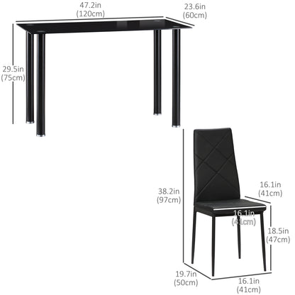 Dining Table and Chairs Set for 4, Modern 5 Pieces Kitchen Table Set with Glass Table, Padded Seat and Steel Frame