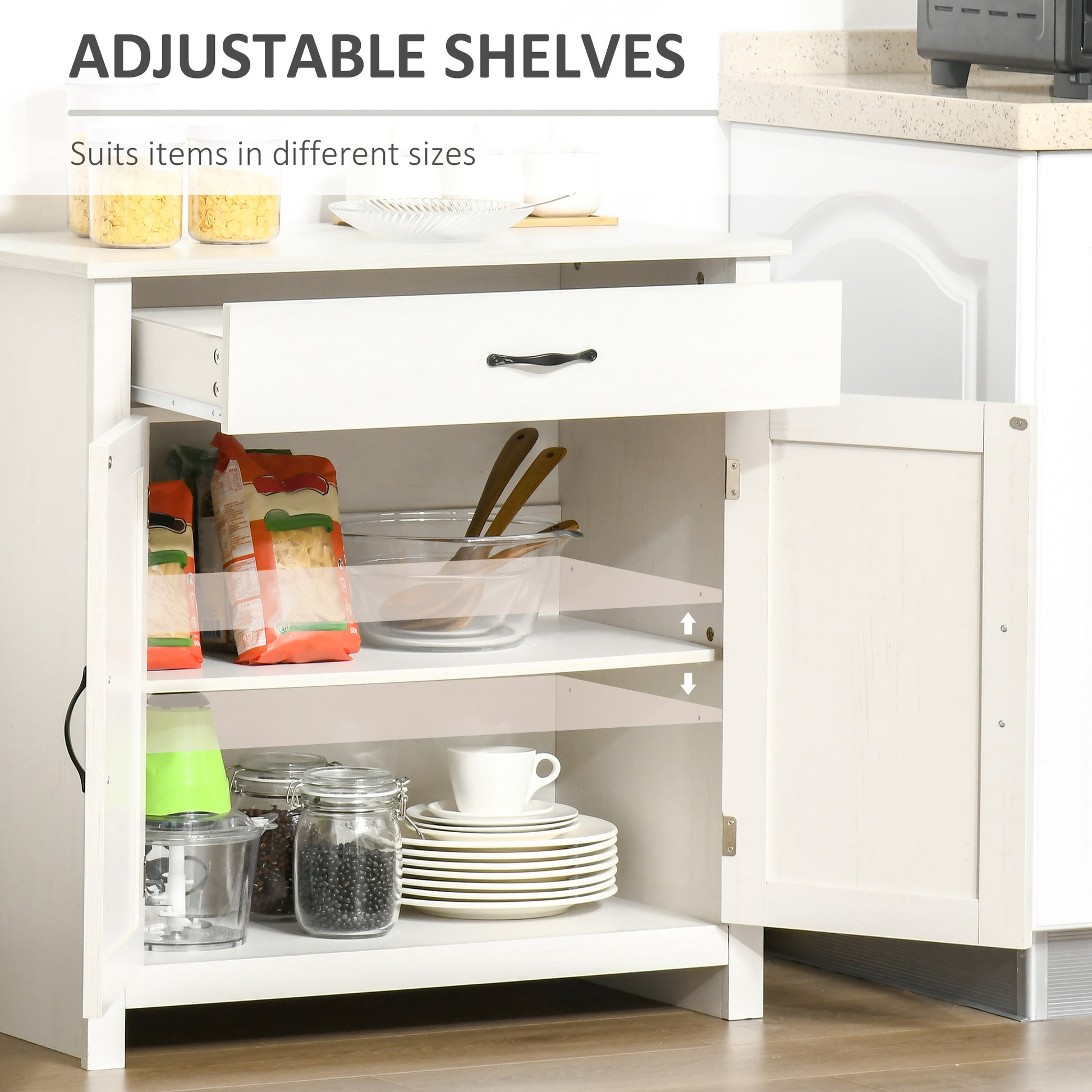 Farmhouse Sideboard Buffet Cabinet, Storage Cabinet with Barn Doors, Distressed White