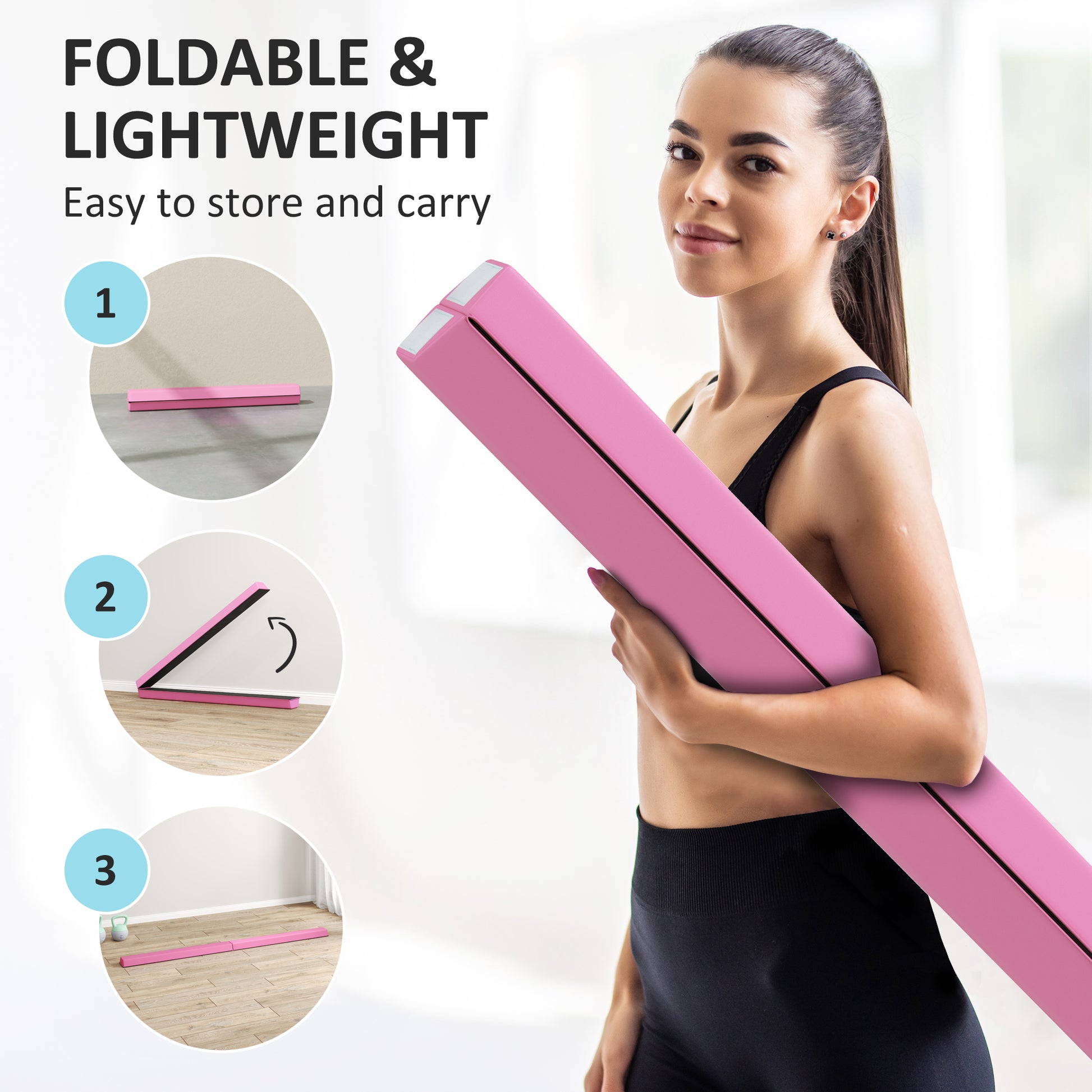 Soozier 7.7ft Folding Balance Beam, Gymnastics Equipment with Anti-Slip Bottom for Kids Home Training, Red