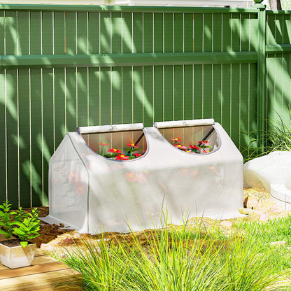 Portable Mini Tunnel Greenhouse Garden Warm House with 2 Windows Steel Frame PE Cover, 47" x 24" x 24", White
