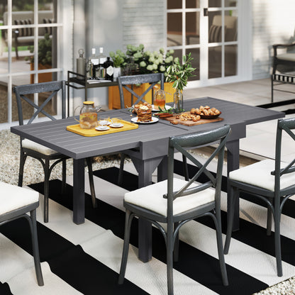35"-71" Extendable Aluminium Outdoor Dining Table, Slatted Top Patio Table for 4-6 Person, for Garden, Backyard, Grey
