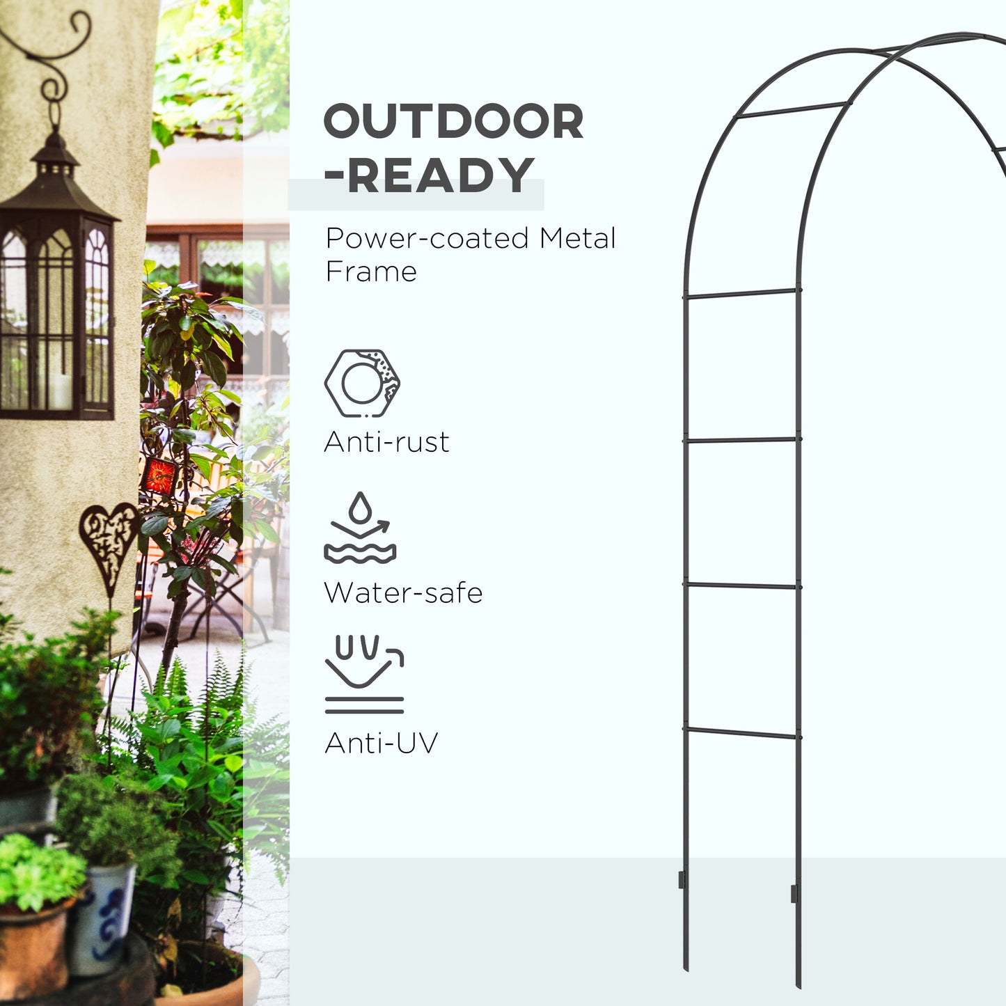 7.9FT Garden Arch Trellis, Metal Arch, Outdoor Garden Arbor for Climbing Plants, Wedding Decoration