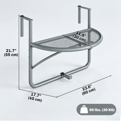 Adjustable Balcony Hanging Railing Table, Metal Mounting Mini Wall Desk Storage Rack, Outdoor Flower Stand Serving Table Half Round, Grey
