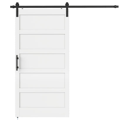 42"x84" Sliding Barn Door with Hardware Kit, Shaker Style Sliding Door with Handle, Track, Floor Guide, White Wood Grain