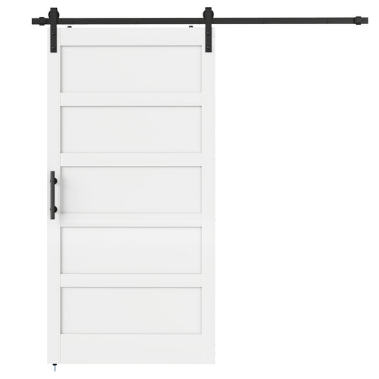 42"x84" Sliding Barn Door with Hardware Kit, Shaker Style Sliding Door with Handle, Track, Floor Guide, White Wood Grain