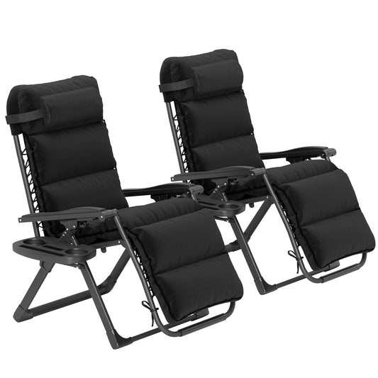 2pcs Reclining Zero Gravity Chair with Adjustable Backrest, Folding Garden Sun Lounger with Removable Cushion, Grey