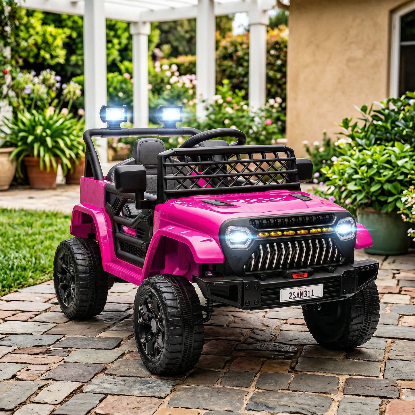 Qaba 12V Ride on Truck, Electric Car for Kids with Remote Control, Suspension, 3 Speeds, USB Music Headlights, Pink